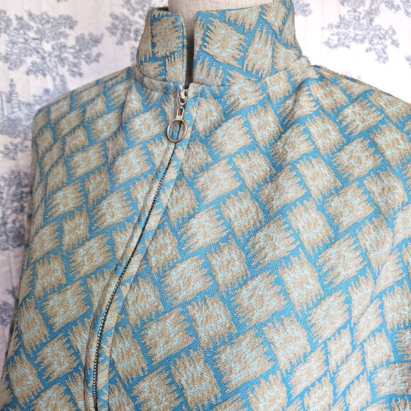 Pullover Cape Turquoise And Tan Vintage Fabric One Size NEW - Picture 5 of 11